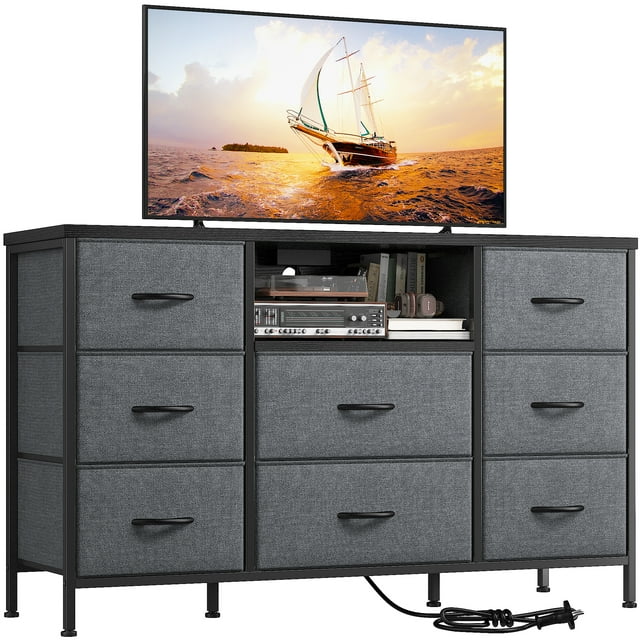 EnHomee Gray Dresser for Bedroom TV Stand with 8 Drawers TV Stand with