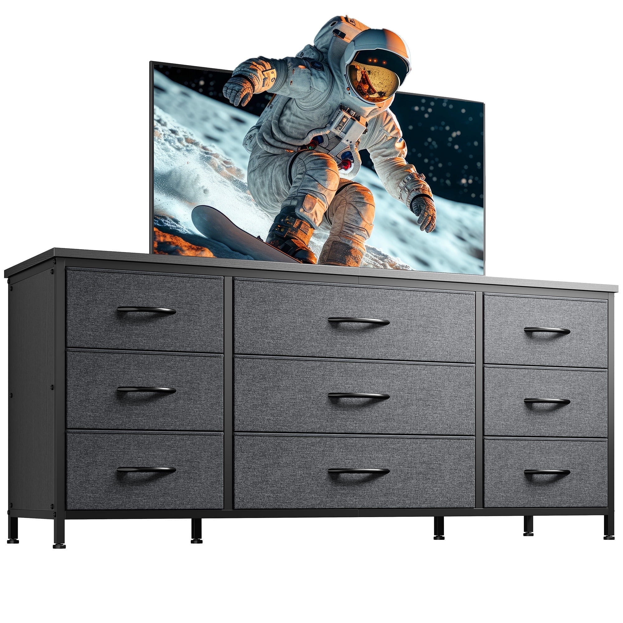 EnHomee 9Drawer Grey Dresser & TV Stand, Large Storage Unit for Bedroom/Living Room  (图1)