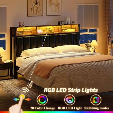 EnHomee Headboard Queen Size with Charge Station  Queen Bed Headboard Upholstered Dorm Bed Headboard with USB & LED