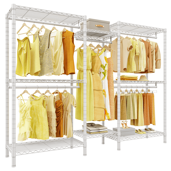 EnHomee Heavy Duty Clothes Rack with 5 Hanging Rods & 8 Shelves,Max Load 905 LBS Adjustable Metal Wardrobe Closet Organizer,White