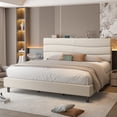 thumbnail image 1 of EnHomee King Bed Frame with Adjustable Headboard Upholstered King Size Bed Frame with Charge Station & Storage, Beige, No Box Spring Needed, Noise Free, 1 of 8