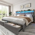 thumbnail image 1 of EnHomee King Size Bed Frame with 2 Drawers & 2-Tier Storage Shelf Upholstered Bed Frame King with Headboard King Bed Frame with Storage & LED Lights & Charge Station, No Box Spring Needed, Gray, 1 of 10