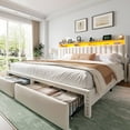thumbnail image 1 of EnHomee King Size Bed Frame with 2 Drawers & 2-Tier Storage Shelf Upholstered Bed Frame with Headboard & Storage & LED Lights & Charge Station, Beige, 1 of 10