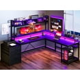 thumbnail image 1 of EnHomee L Shaped Desk with LED Light and Outlet,Reversible Gaming Desk with Drawers & Storage Shelf Computer Desk with Removable Monitor Stand,Black Home Office Desks with File Cabinet, 1 of 7