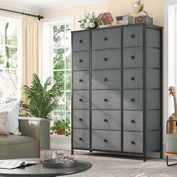 EnHomee Large Dresser with 18 Drawer Fabric Storage Dresser for Bedroom Chest of Drawers with Wooden Top & Metal Frame Tall Dresser Organizer for Bedroom Closet Living Room, Grey