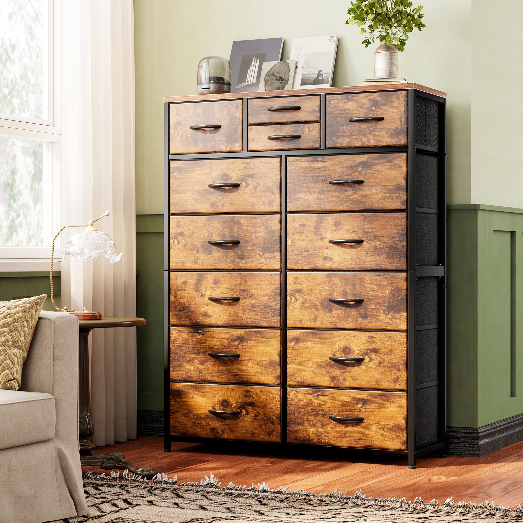 EnHomee Large Dresser for Bedroom Furniture Dresser with 14 Drawers Fabric Tall Dresser Closet Dresser Chest of Drawers Clothes Storage Slim for