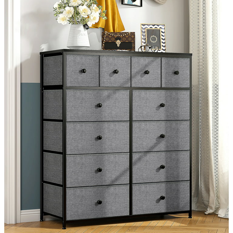 Dresser for Bedroom with 12 Drawers, Storage Drawer Organizer, Tall Chest  of Drawers for Bedroom, Closet, Clothes, Living Room, Wood Board, Fabric  Drawers, 11.8″D x 40.6″W x 43.7″H, Black Grey – Built