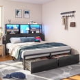 thumbnail image 1 of EnHomee Metal Bed Frame with 3-Tier Headboard Full Size Metal Bed Frame with 2 Underbed Drawers & 2 Bedside Fabric Drawers & LED Lights & Charge Station,Black, 1 of 9