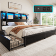 thumbnail image 1 of EnHomee Metal Bed Frame with 4 Storage Drawers King Size Bed Frame with Storage Headboard & 3-Tier Shelf & Charge Station, Black, 1 of 9