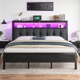 thumbnail image 1 of EnHomee Metal Platform Bed Frame King Size with Headboard Upholstered Bed with 2-Tier Storage Shelf & Charge Station & LED Light,Black, 1 of 9