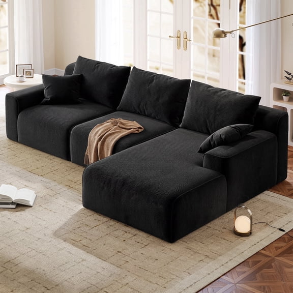 EnHomee Modular L-Shaped Sectional Sofa for Livingroom Boneless Convertible Cloud Sofa Couch for Home, Black(Check)