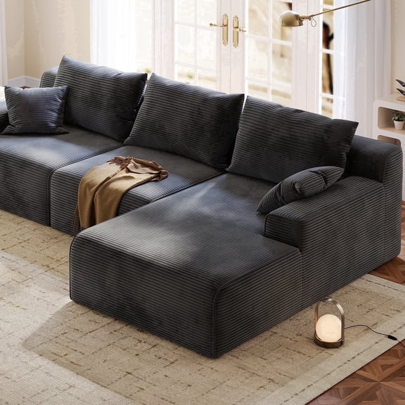 EnHomee Modular L-Shaped Couch for Livingroom Convertible Cloud Sofa  Boneless Sectional  Couch for Home, Grey(Corduroy)