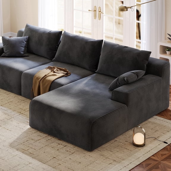 EnHomee Modular L-Shaped Couch for Livingroom Convertible Cloud Sofa Boneless Sectional Couch for Home, Grey(Corduroy)