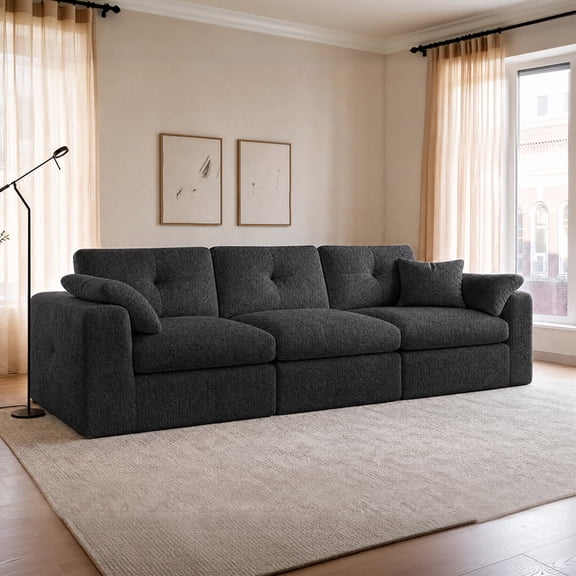 EnHomee Modular Sectional Sofa for Living Room Cloud Sofa Couch with Soft Chenille Fabric 3 Seat Sofa Couches, Black
