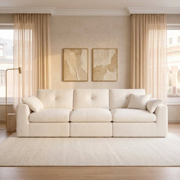 EnHomee Modular Sectional Sofa for Living Room Cloud Sofa Couch with Soft Chenille Fabric 3 Seat Sofa Couches, White