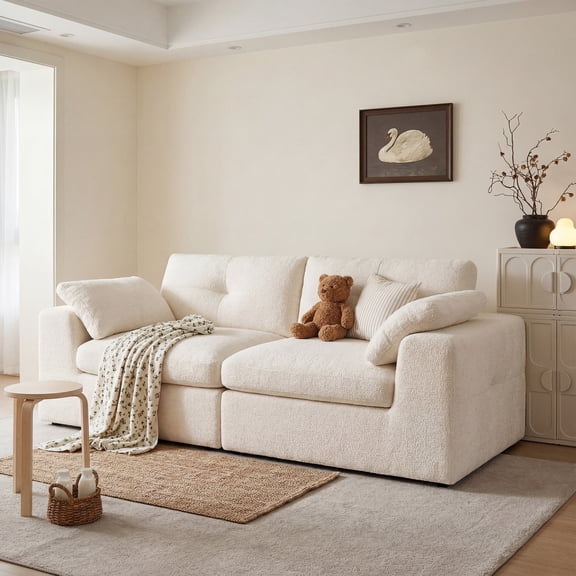 EnHomee Modular Sectional Sofa for Living Room Cloud Sofa Couch with Soft Chenille Fabric Loveseat Sofa Couch, White