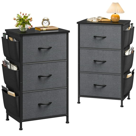 EnHomee Modern Nightstand with 3 Drawers, Set of 2, Gray