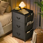 EnHomee Nightstand with Storage, Nightstand with 3 Drawers Bedside Table Side Table with Fabric Bins & Handles,Grey