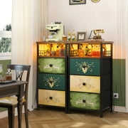 EnHomee Nightstands Set of 2 Nightstand with Charging Station, LED Night Stand with 3 Drawers, Tall Nightstands with Outlets & USB Ports Night Stands with Storage Shelf for Bedroom Vintage Side table