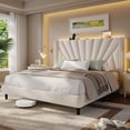 thumbnail image 1 of EnHomee Queen Bed Frame with 51"Tall Headboard Upholstered Queen Size Bed Frame with LED Lights & Charge Station, Beige No Box Spring Needed, Noise Free, 1 of 9