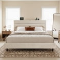 thumbnail image 1 of EnHomee Queen Bed Frame with Adjustable Headboard Upholstered Queen Size Bed Frame with Charge Station & Storage, Beige, No Box Spring Needed, Noise Free, 1 of 12