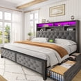 thumbnail image 1 of EnHomee Queen Bed Frame with 4 Storage Drawers Upholstered Platform Bed Frame with Headboard and Storage & Charge Station & LED Lights, 1 of 9
