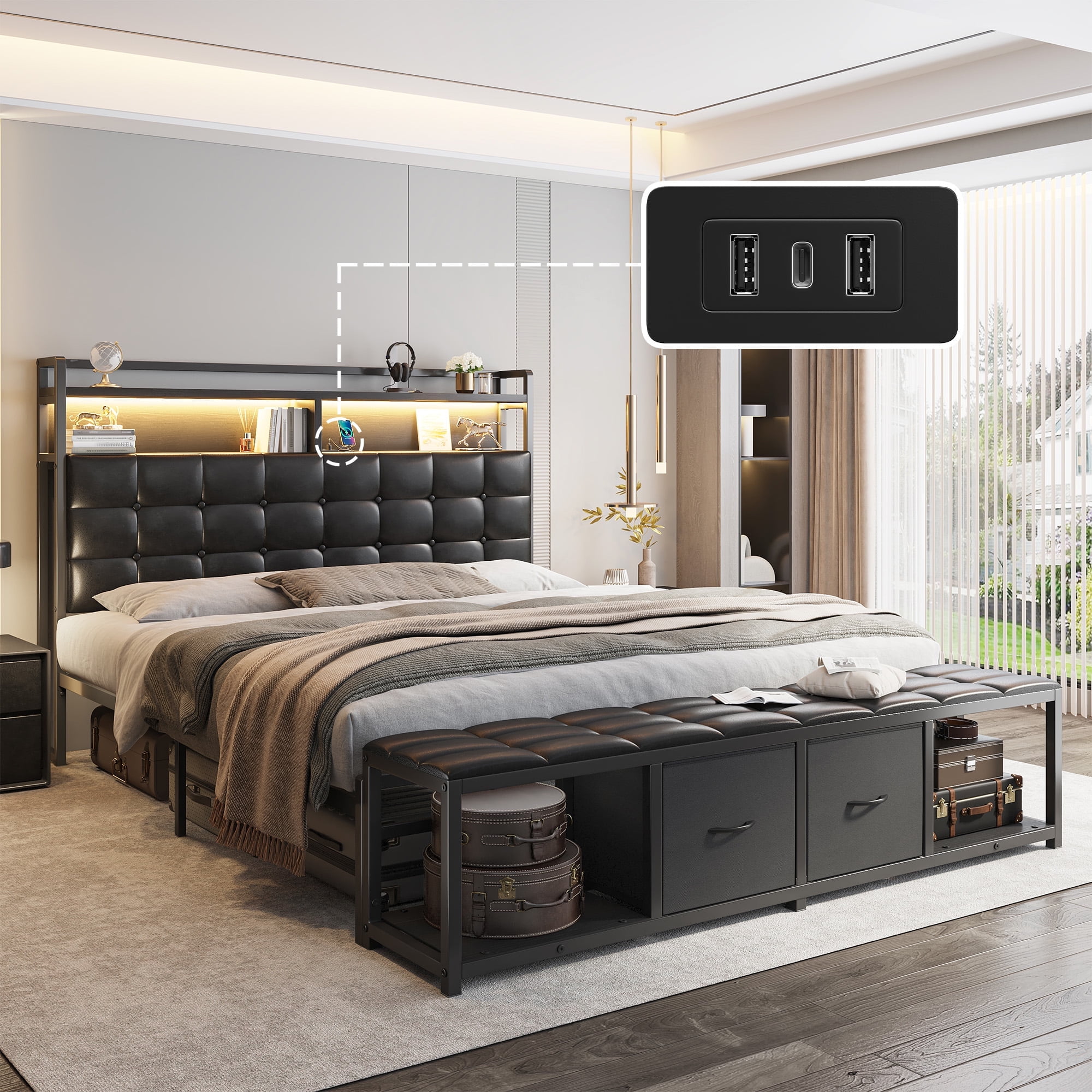 Queen Frame EnHomee Queen Size Bed Frame with Headboard Upholstered Bed Frame with ...