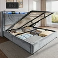 thumbnail image 1 of EnHomee Queen Size Lift up Hydraulic Platform Storage Bed Frame with LED Light &Charge Station,Gray, 1 of 8