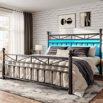 Harper & Bright Designs Upholstered Platform Bed with Curve Shaped