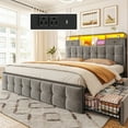 thumbnail image 1 of EnHomee Queen Upholstered Bed Frame with Headboard Storage Bed Frame with 4 Storage Drawers & LED Lights Platform Bed frame with Charging Station,Gray, 1 of 6