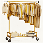 EnHomee Rolling Clothes Rack,Heavy Duty Metal Garment Rack with Extendable Hanging Rod,Adjustable Heigh (57-67 inches),Mobile Clothes Rack for Home,Laundry,Closet Organization，Gold