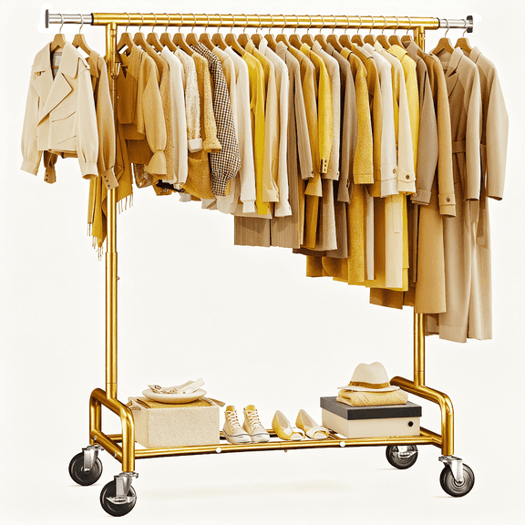 EnHomee Rolling Clothes Rack,Heavy Duty Metal Garment Rack with Extendable Hanging Rod,Adjustable Heigh (57-67 inches),Mobile Clothes Rack for Home,Laundry,Closet Organization，Gold