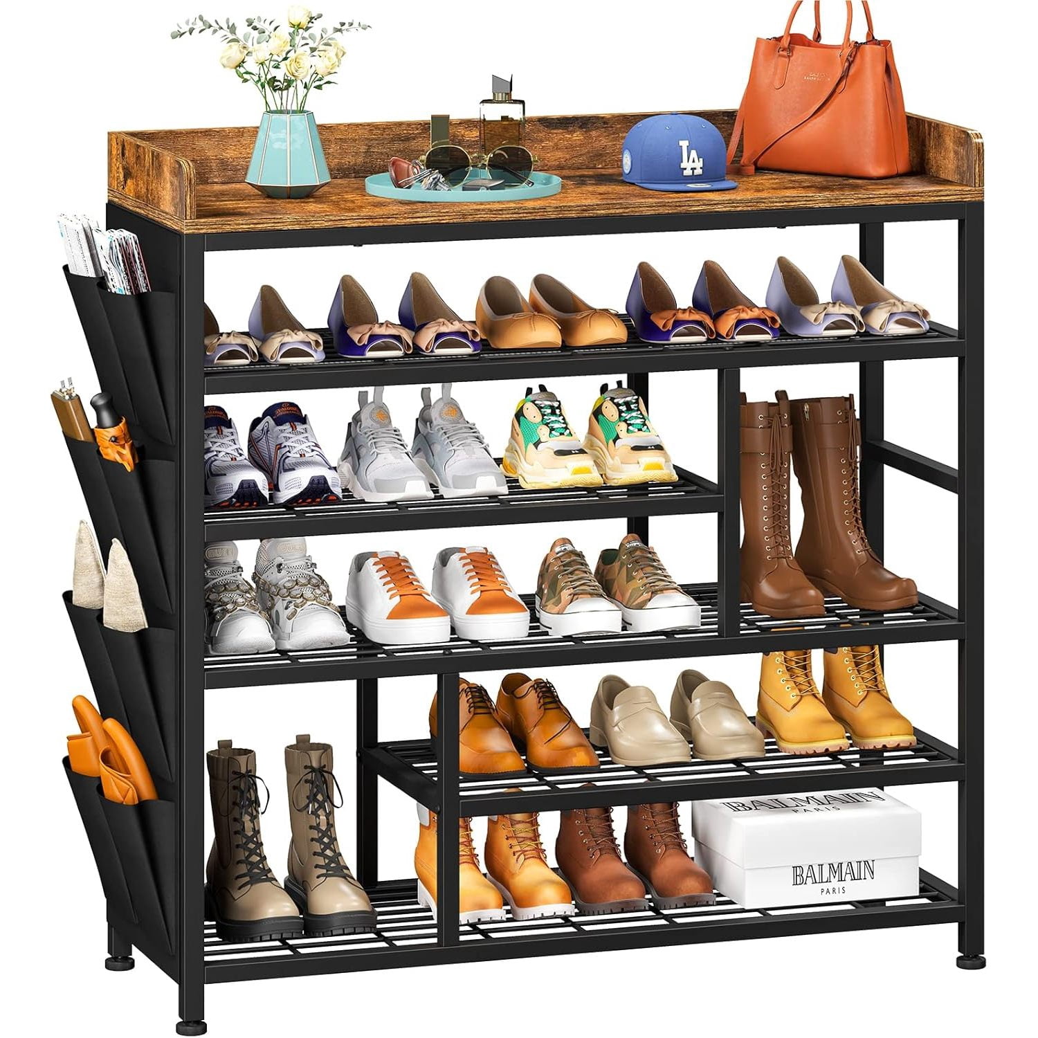 Side Way Shoe Rack EnHomee Shoe Rack for Entryway, Adjustable 6-Tire Metal Shoe Shelves ...