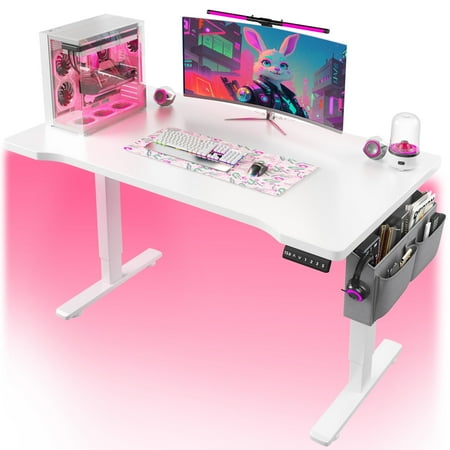 EnHomee Standing Desk Electric Adjustable Height Desks with LED, 48 x 24 Inch Computer Desk with 3 Memory Preset,Sit Stand Up Desks with Side Pocket and Cable Management,White