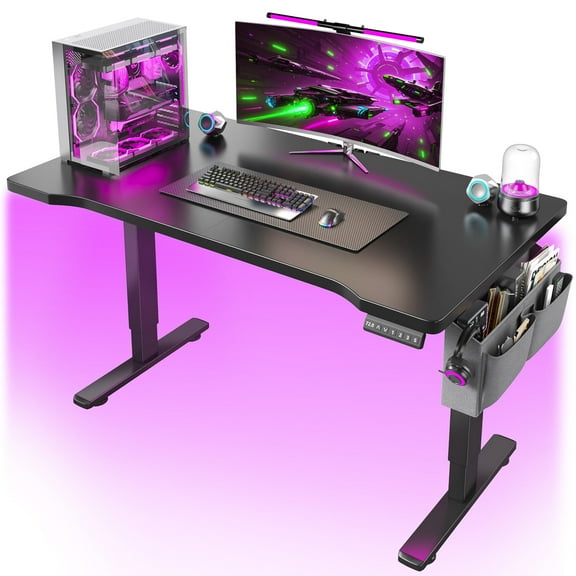 EnHomee Standing Desk Electric Adjustable Height Desks with LED, 56 x 24 Inch Computer Desk with 3 Memory Preset,Sit Stand Up Desks with Side Pocket and Cable Management,Black