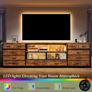EnHomee TV Stands for Living Room TV Stand for TVs up to 85" Dresser for Bedroom TV Stand with LED Lights & Charging Station