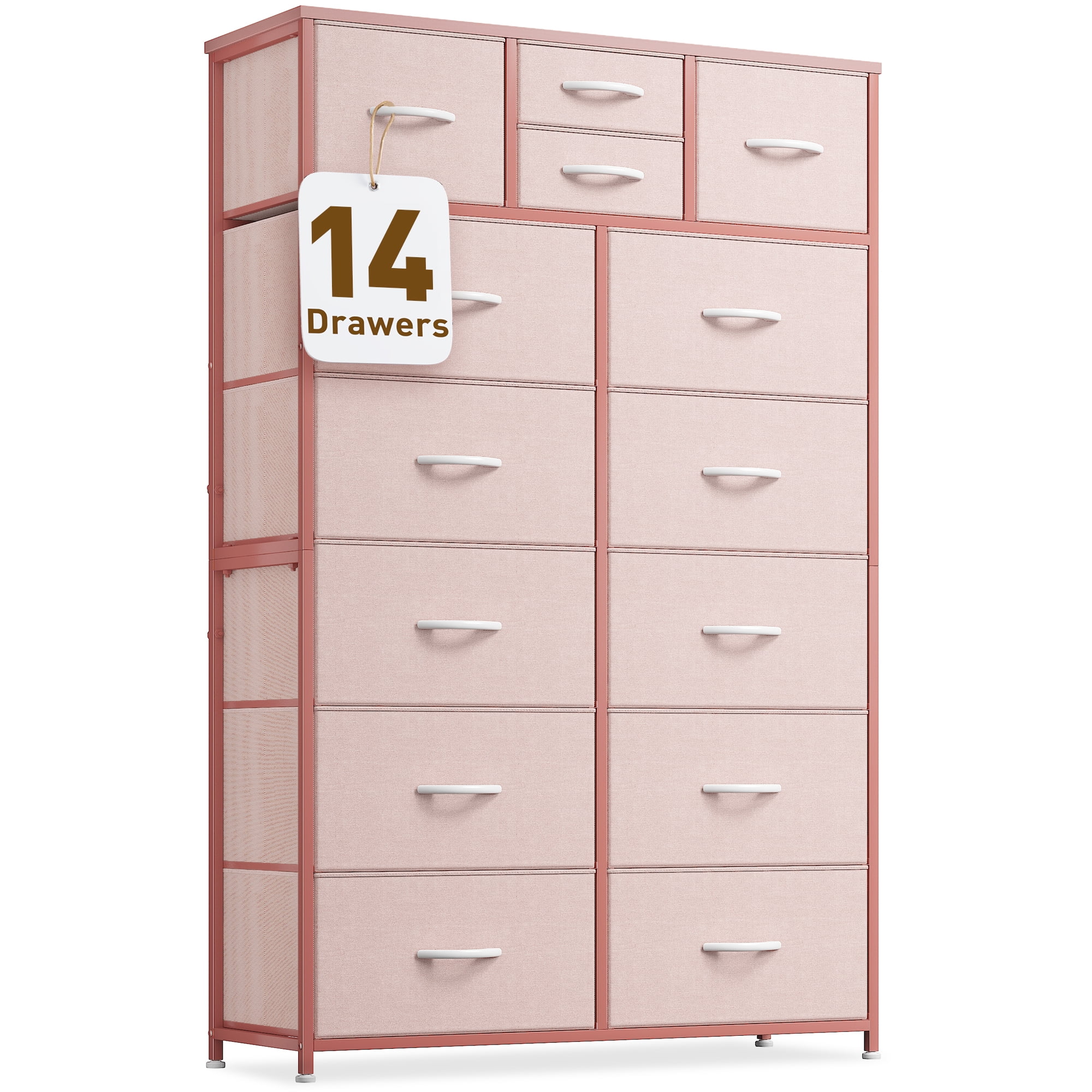 EnHomee Tall Drawer Dresser for Bedroom Pink Dresser with 14