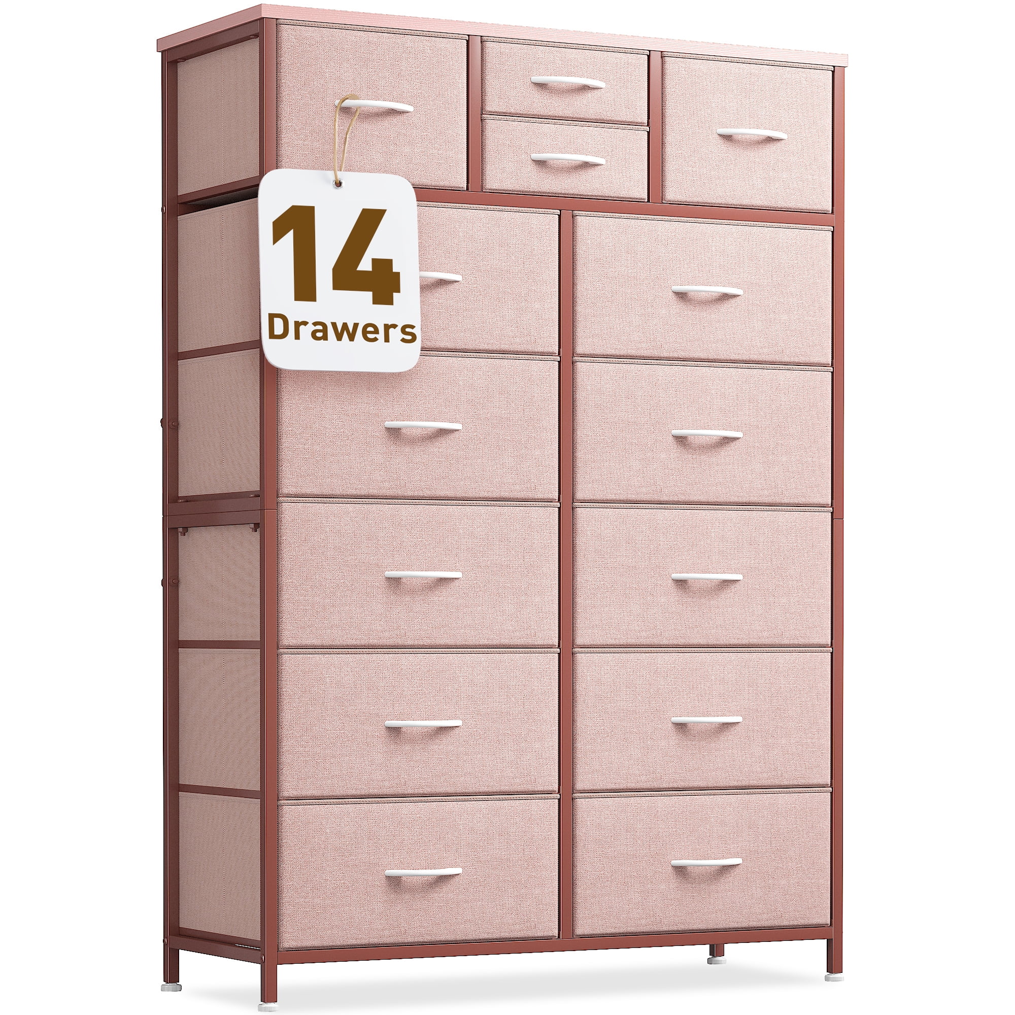 EnHomee Pink Tall Dresser for Bedroom, 14-Drawer Fabric Storage Tower