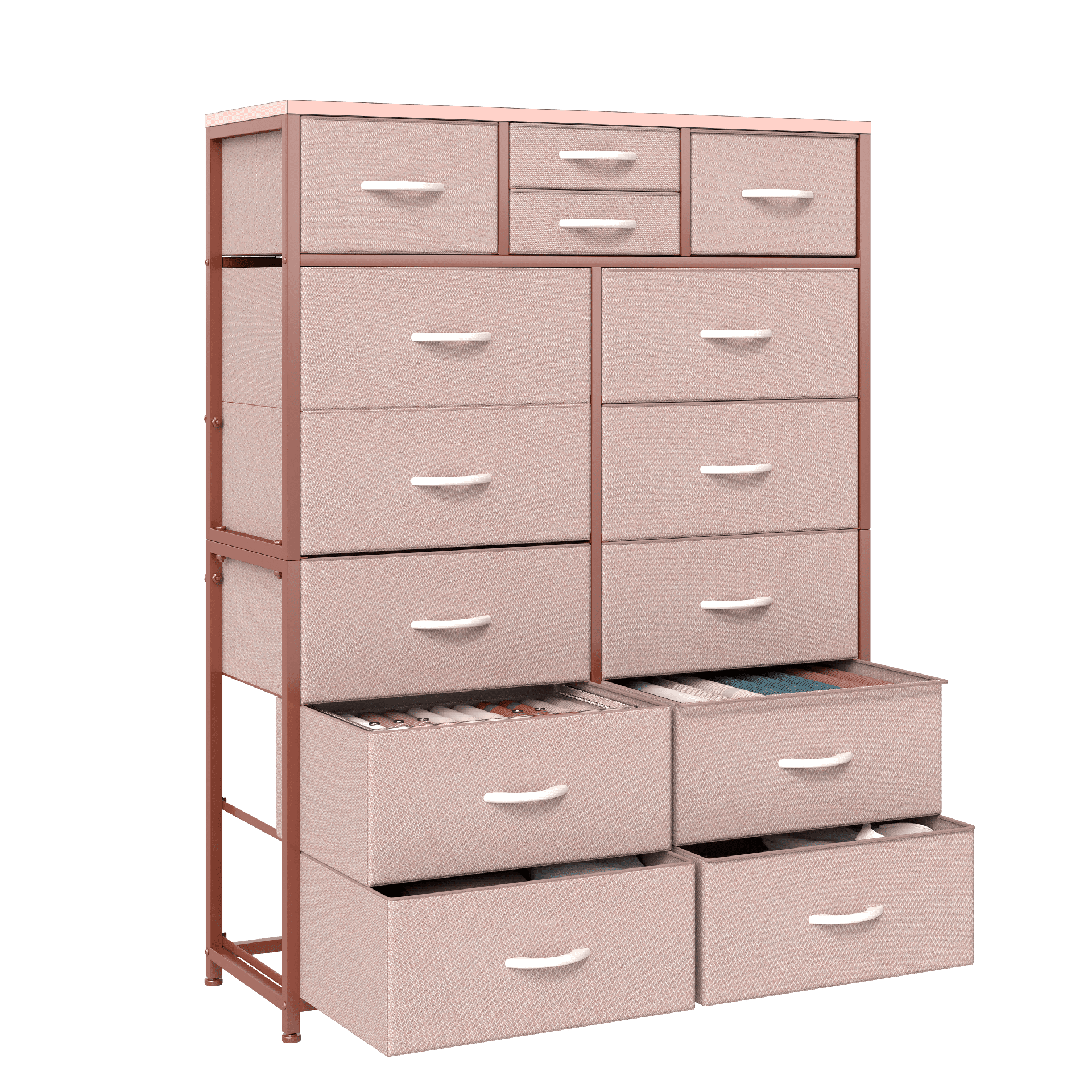 EnHomee Pink Tall Dresser for Bedroom, 14-Drawer Fabric Storage Tower