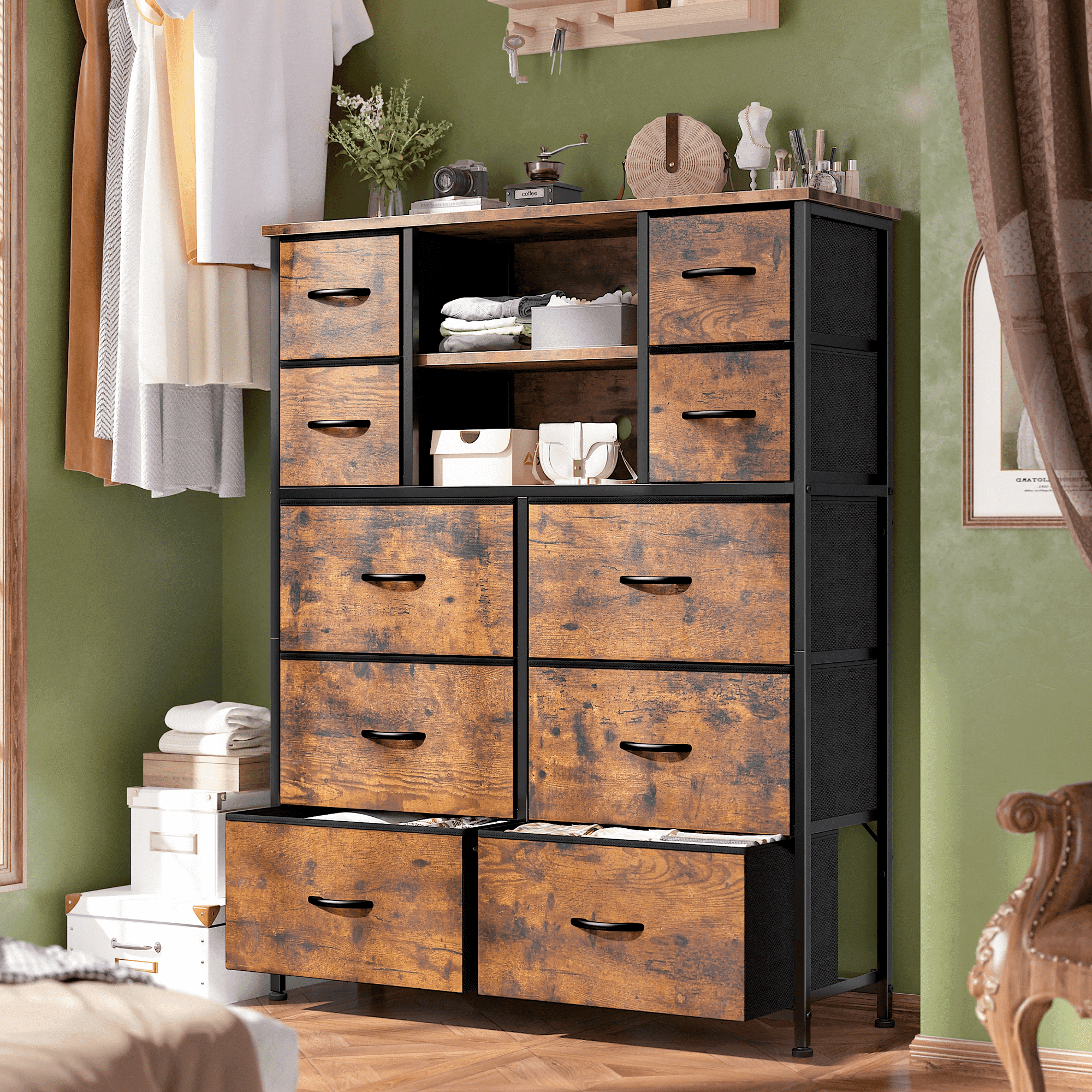brown tall dresser for bedroom Traditional Tower Chest of Drawers Rustic Dresser main image 1