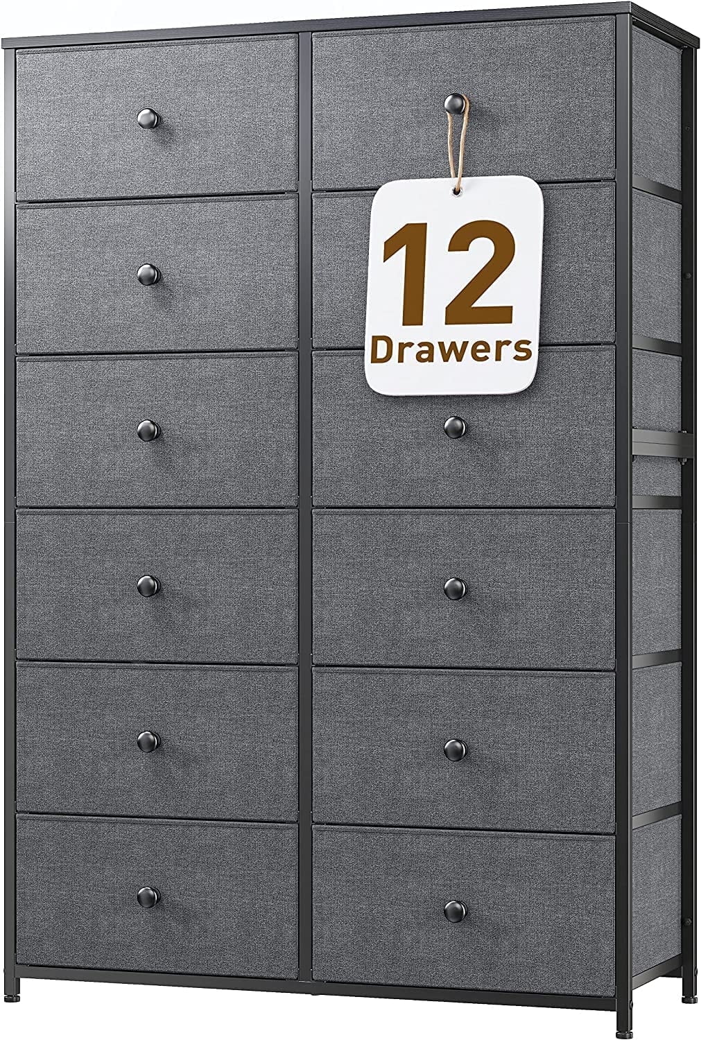 EnHomee Tall Dresser for Bedroom, 12 Drawer Fabric Dresser, Grey ...