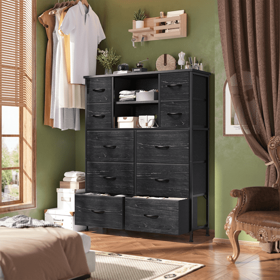Black Tall Dresser with Fabric Drawers for Bedroom 38"W x 48.1"H Dresser & Chests of Drawers for Living Room