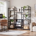thumbnail image 1 of EnHomee Triple 5-Tier Industrial Bookshelf Set with 11 Open Display Shelves & 3 Fabric Bags, Large Bookshelves for Home Office, Bedroom,Living Room，Black, 1 of 8