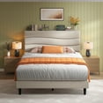 thumbnail image 1 of EnHomee Twin Size Bed Frame with Headboard Upholstered Bed Frame Twin with Storage Twin Size Bed Frame with Charge Station Beige, No Box Spring Needed, Noise Free, 1 of 8
