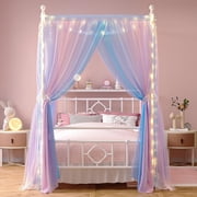 EnHomee Twin Size Canopy Bed Frame with Headboard Canopy Metal Bed Frame with 4 Removable Posts Platform Metal Canopy Bed, Curtain Not Included, White