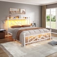 thumbnail image 1 of EnHomee Twin Size Metal Bed Frame with Vintage Headboard & Footboard Metal Platform Bed Frame Twin with LED Lights & Storage, Noise Free, White, 1 of 6