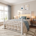 thumbnail image 1 of EnHomee Twin Size Metal Platform Bed Frame Metal Bed Frame Twin with Headboard & Footboard Bed Frame with LED Lights & Storage, Noise Free, White, 1 of 8