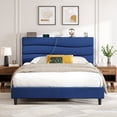 thumbnail image 1 of EnHomee Upholstered Bed Frame with Adjustable Headboard Full Size Bed Frame with Charge Station & Storage, Navy Blue, No Box Spring Needed, Noise Free, 1 of 8