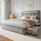 EnHomee Upholstered Bed Frame with 4 Storage Drawers Full Size Bed ...