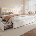 thumbnail image 1 of EnHomee Upholstered Bed Frame with 4 Storage Drawers King Size Bed Frame with Headboard & LED Light,Beige, 1 of 8